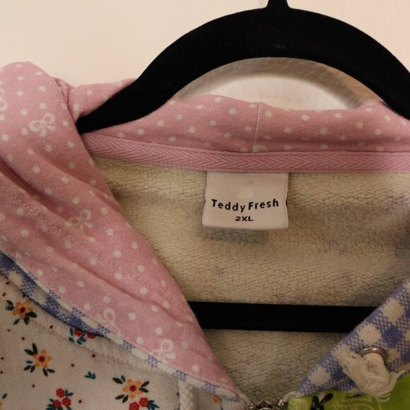 Teddy Fresh Patchwork Floral Zip Cropped Hoodie - Picture 3 of 4
